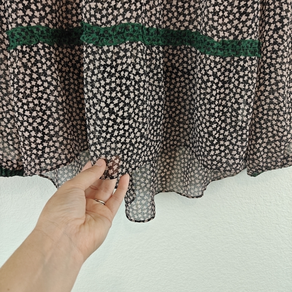Boden Talise Top Size 6 Peasant Blouse Boho Black Pink Green Tiered Ruffle - Picture 8 of 11